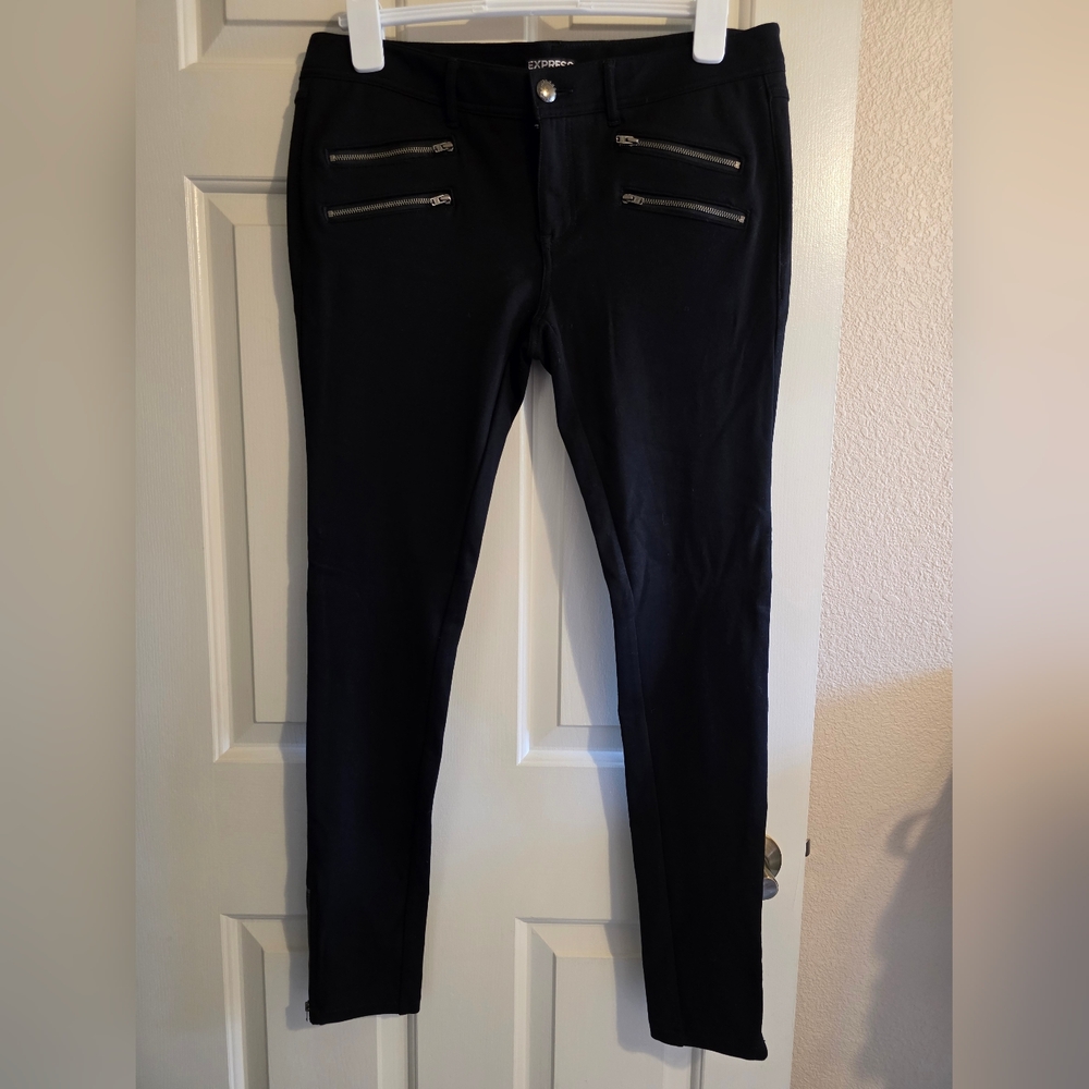 Express Black Skinny Pants with Silver Zippers